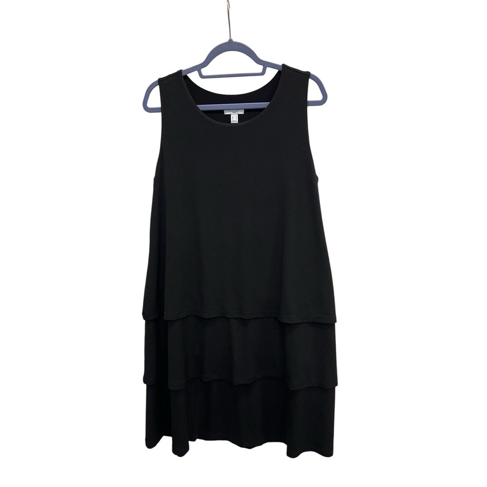 Passport Susan Graver Women Black Sleeveless Tiered Ruffle Dress Medium EUC